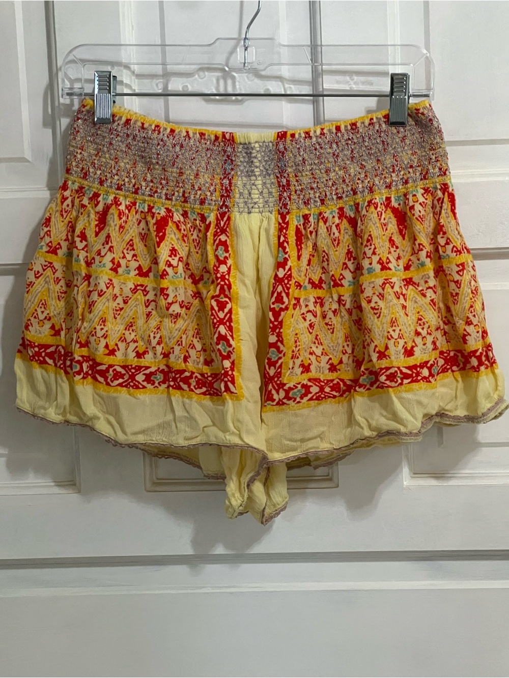 Source Unknown Yellow & Red Embroidered Smocked Waist Bike Shorts